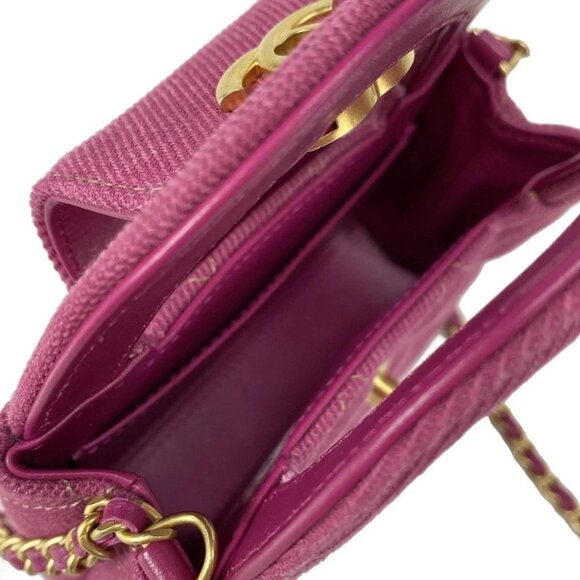 Auth CHANEL Chain Clutch / Matelass - Pink Denim Shoulder Bag gold hardware - Picture 15 of 16